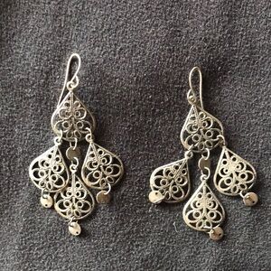 Silver Filigree Earrings with Teardrop Accents